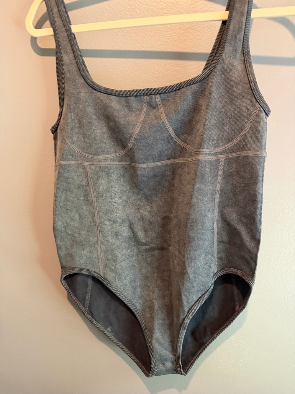 Gray Scoop-Neck Bodysuit with Contour Seams-NWOT